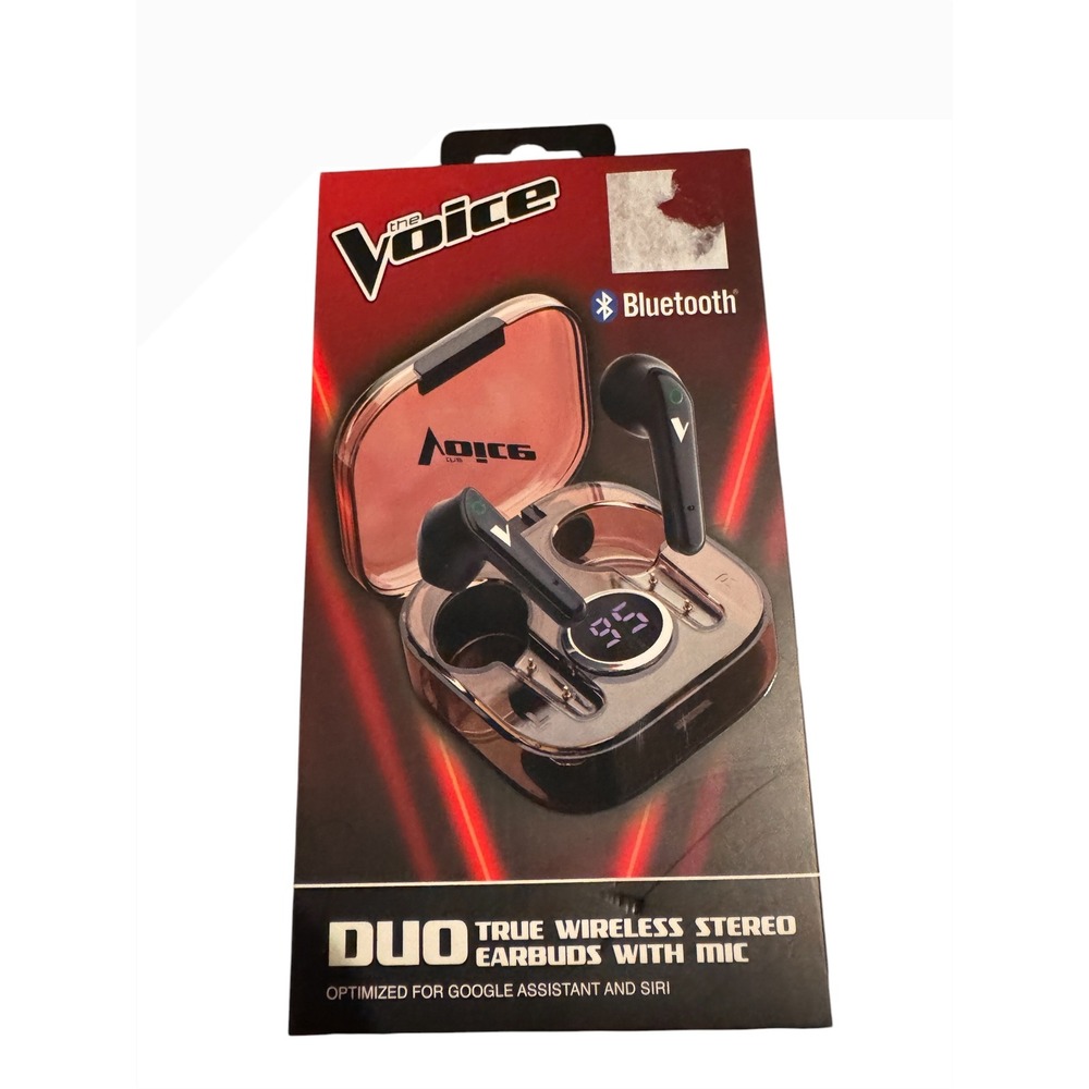 The Voice Duo True Wireless Stereo Earbuds Bluetooth Mic LCD Charging Case Black